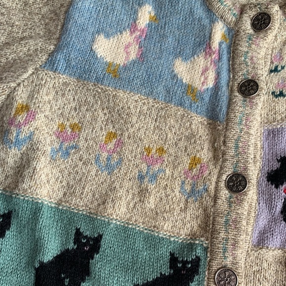Vtg Charter Club Cottagecore Patched Duck Dog Cat Tree Chair Flower Wool Sweater - Picture 4 of 7